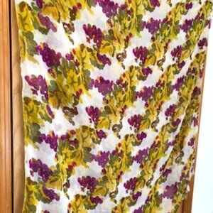 3/$15 Vintage Oblong Scarf Wrap Purple Grapes Gold Leaves Burgundy India